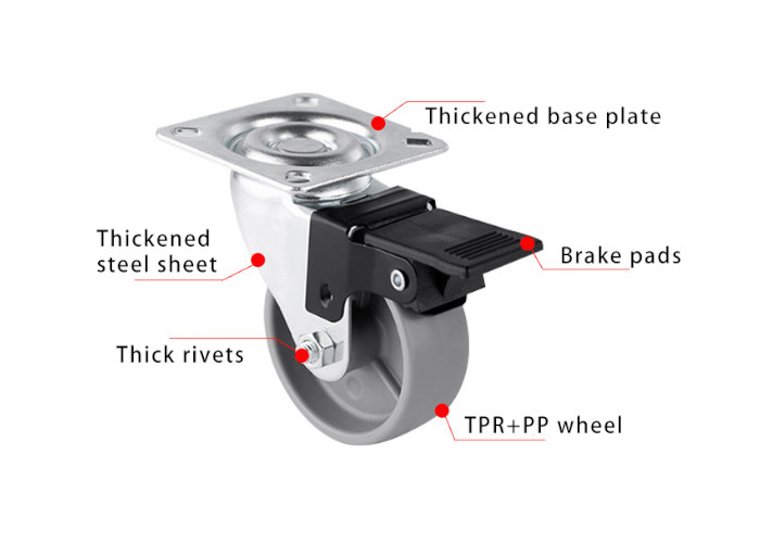 Versatile 1.5" Gray PP Swivel Wheels With M8 Brake & 2.5" Mini TPR Casters For Furniture & Storage Solutions