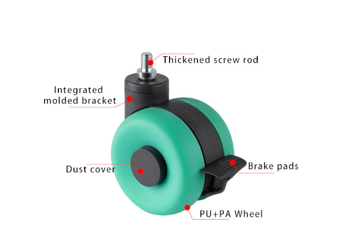 Premium 4-Inch L-Shaft Polyurethane Swivel Braked Casters for Office Furniture & Cabinets