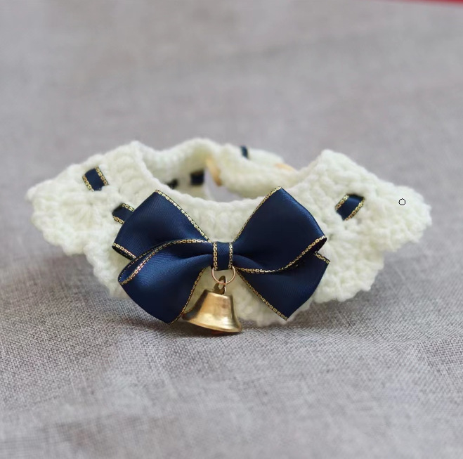 Wool Cat Collar with Bow Pendant in Burgundy Dark Green Blush Pink Navy Blue